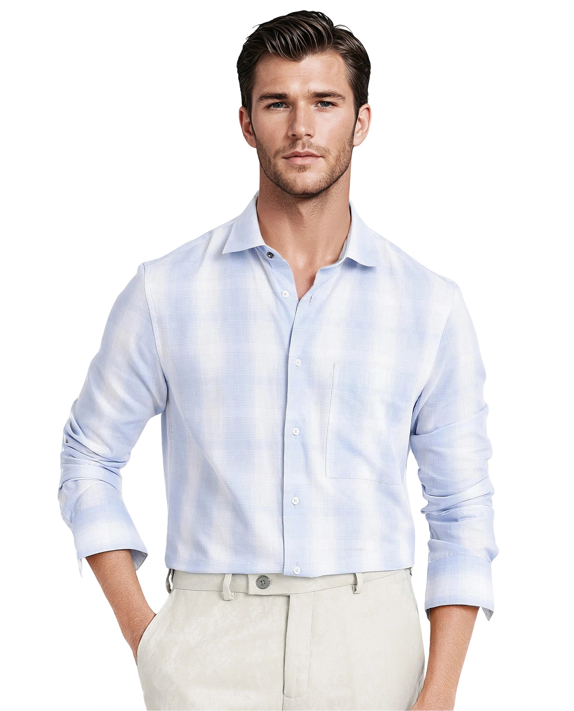 Men's Pocket T-Shirts for Added FunctionalityRare Rabbit Men's Loto Light Blue Cotton Fabric Full Sleeve Regular Fit Checks Shirt Men's Pocket T-Shirts for Added FunctionalityRare Rabbit Men's Loto Light Blue Cotton Fabric Full Sleeve Regular Fit Checks Shirt