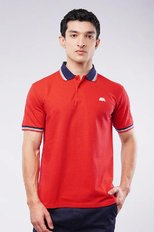 Men's Long-Sleeved ShirtsTipping Collar Polo Shirt - Red