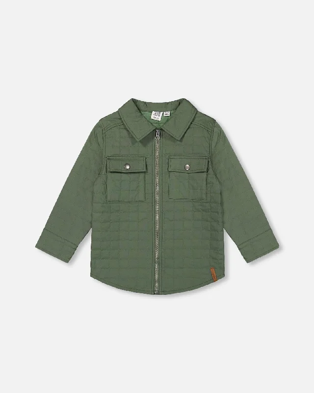 Men's Sweaters with Pockets and ZippersQuilted Canvas Overshirt With Pockets Forest Green Men's Sweaters with Pockets and ZippersQuilted Canvas Overshirt With Pockets Forest Green