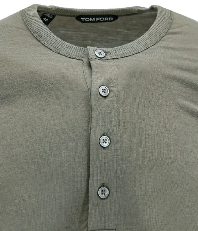 Men's Sweaters with A-Line ShapesTom Ford Mens Buttoned Henley Sweater in Green