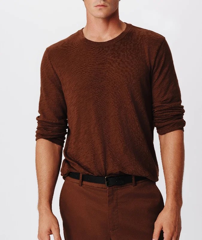 Stylish Men's HenleysSlub Jersey Long Sleeve Destroyed Wash Tee - Pecan Brown