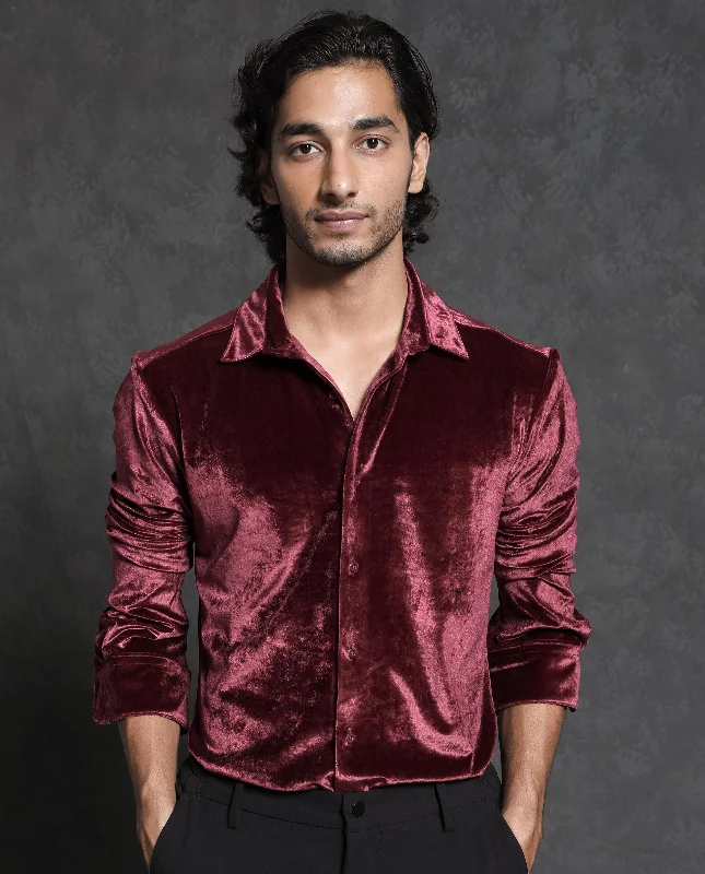 Men's Camping Shirts for Outdoor AdventuresRare Rabbit Men's Valve Maroon Velvet Texture Full Sleeves Solid Shirt Men's Camping Shirts for Outdoor AdventuresRare Rabbit Men's Valve Maroon Velvet Texture Full Sleeves Solid Shirt