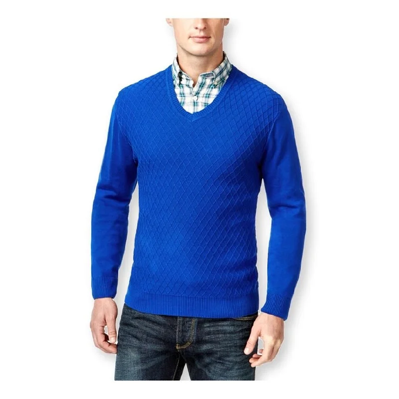 Men's Sweaters in Pastel ShadesClub Room Mens Diamond-Knit V Neck Pullover Sweater, Blue, 3XL