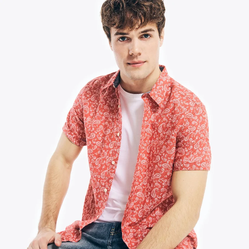 Men's Denim Shirts for a Rugged LookNautica Mens Paisley Print Linen Short-Sleeve Shirt Men's Denim Shirts for a Rugged LookNautica Mens Paisley Print Linen Short-Sleeve Shirt