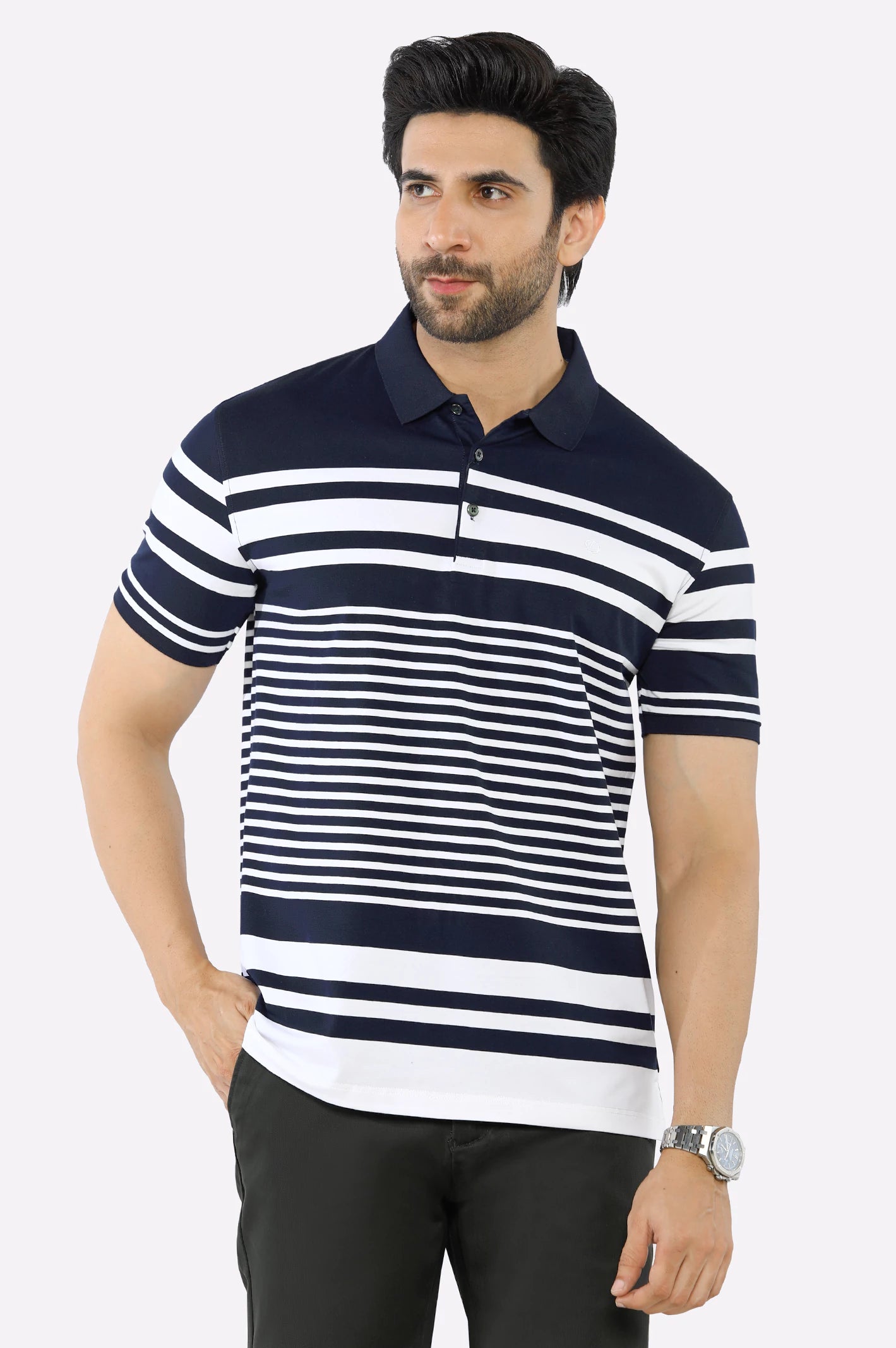Men's Flowy Shirts for a Relaxed LookNavy Blue Yarn Dyed Polo