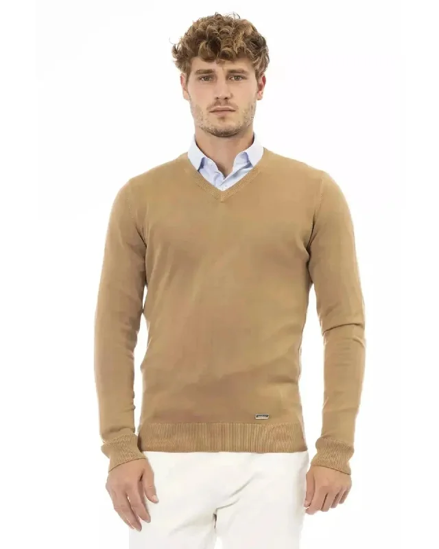 Men's Sweaters with SnapsFine Ribbed Knit V-neck Sweater with Long Sleeves 50 IT Men