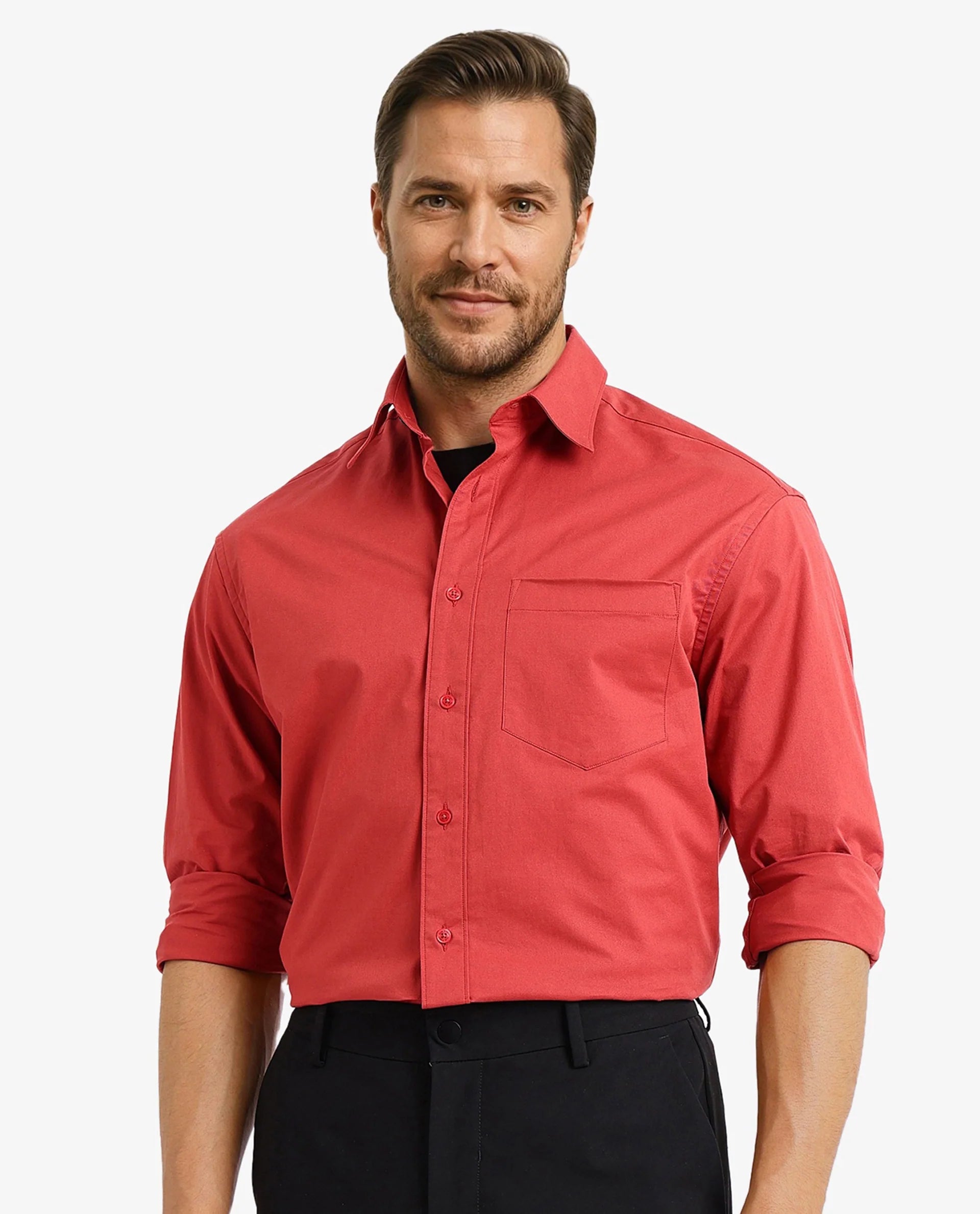 Men's Patterned Casual Shirts for Relaxed StylingRare Rabbit Men's Crofty Red Cotton Lycra Fabric Full Sleeves Collared Neck Regular Fit Plain Shirt Men's Patterned Casual Shirts for Relaxed StylingRare Rabbit Men's Crofty Red Cotton Lycra Fabric Full Sleeves Collared Neck Regular Fit Plain Shirt