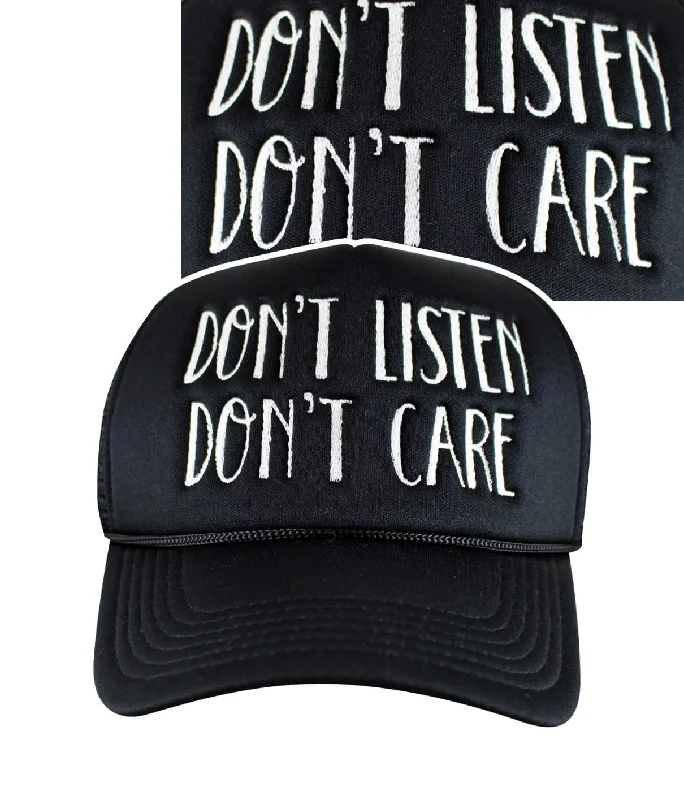 Adjustable Baseball Caps for Kids"Don't Listen Don't Care" Foam Trucker Hat