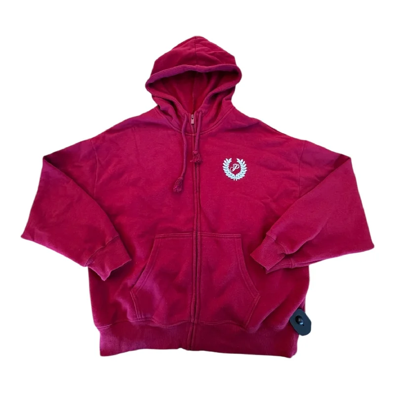 Men's Hoodies with Flannel LiningSweatshirt Hoodie By Pink In Red, Size: M
