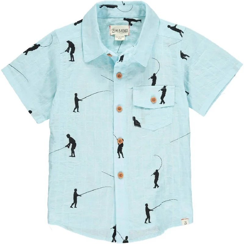 Men's Solid-Colored Shirts for VersatilityBoys Aloha Woven Button Down Shirt In Blue Fisherman Men's Solid-Colored Shirts for VersatilityBoys Aloha Woven Button Down Shirt In Blue Fisherman