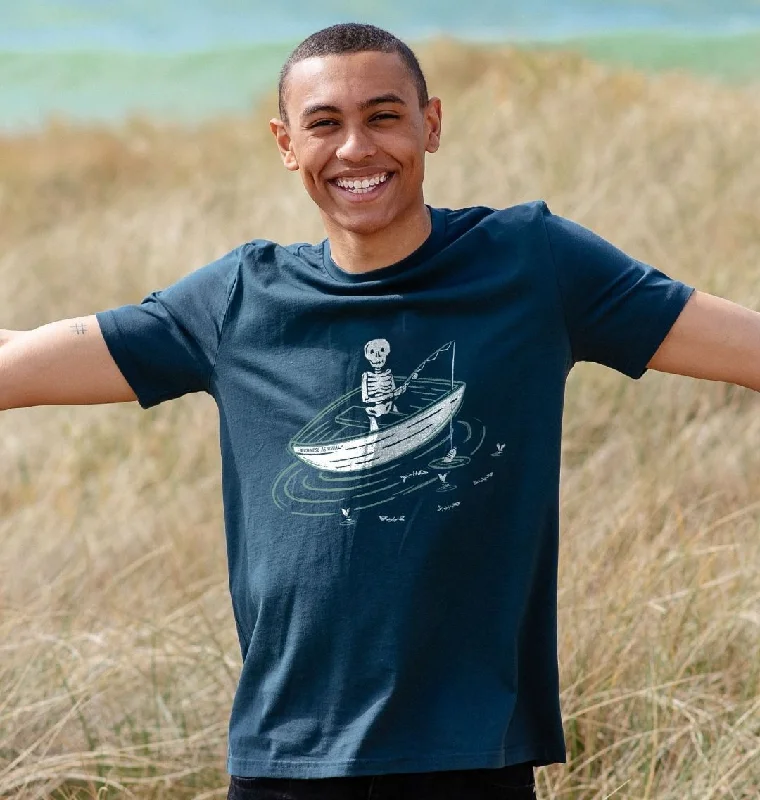 Men's Shirts with Cowl NecksFishing Skeleton T-shirt