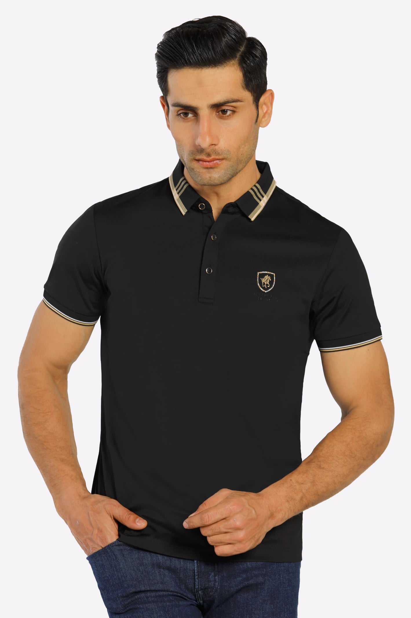 Men's Shirts with UV ProtectionBlack Yarn Dyed Polo
