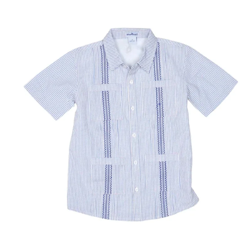 Men's Polo Shirts for Sports and Casual WearBoy's Guayabera Short Sleeve Shirt In Blue/orange Check Men's Polo Shirts for Sports and Casual WearBoy's Guayabera Short Sleeve Shirt In Blue/orange Check
