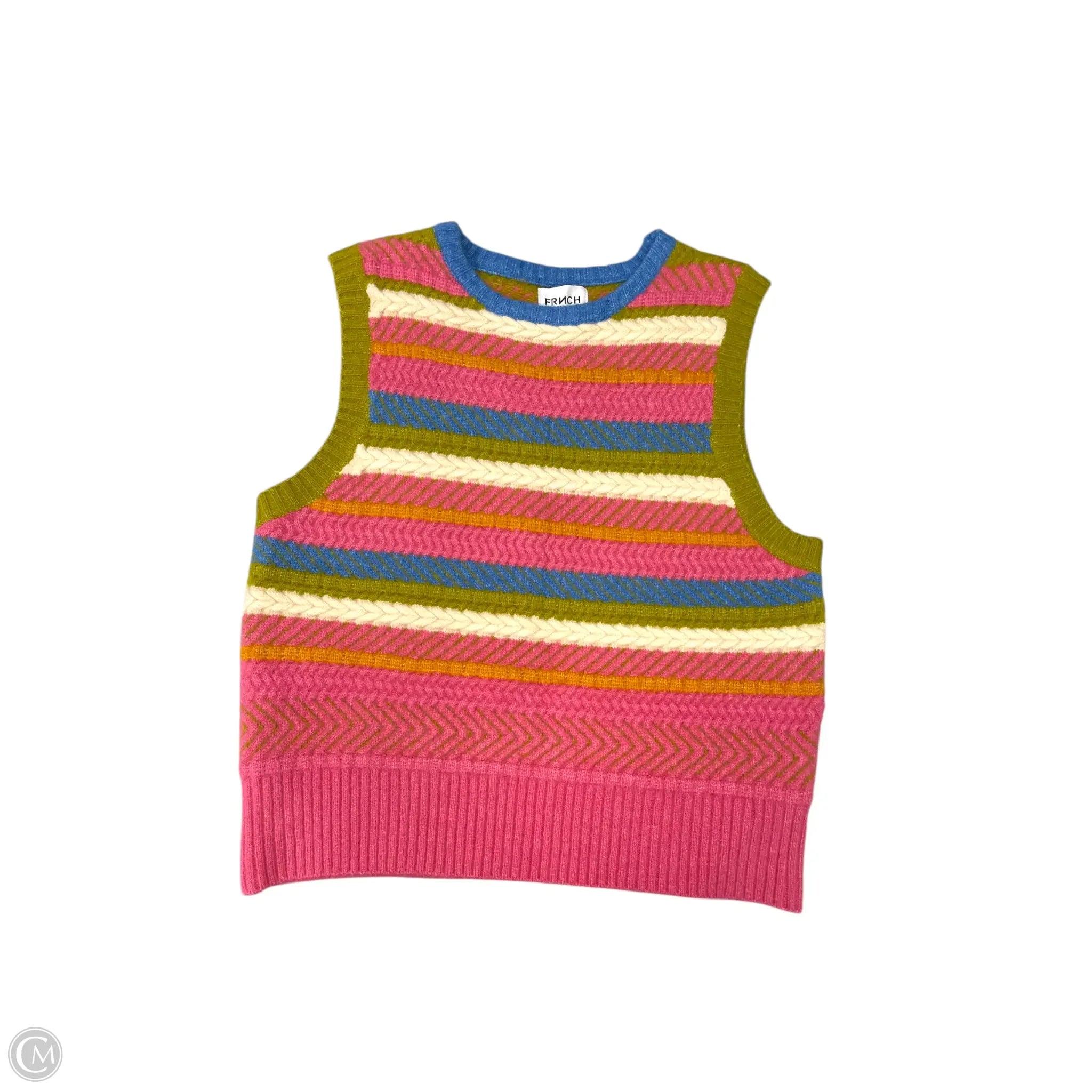 Men's Coats with Contrast StitchingVest Sweater By FRNCH In Green & Pink, Size: M