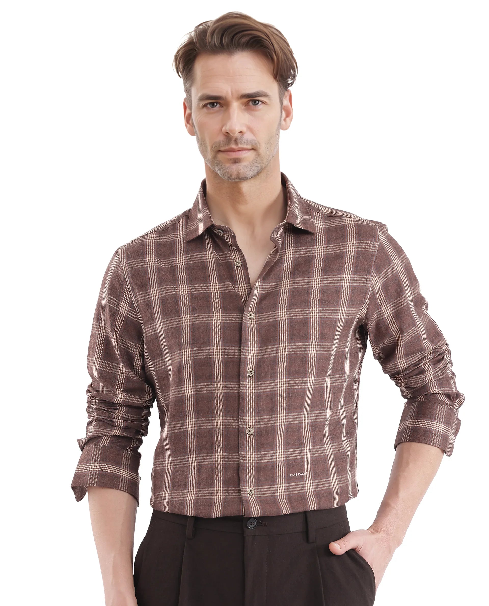 Men's Bamboo Fiber Shirts for Softness and BreathabilityRare Rabbit Men's Polaz Brown Cotton Fabric Full Sleeve Regular Fit Checks Shirt Men's Bamboo Fiber Shirts for Softness and BreathabilityRare Rabbit Men's Polaz Brown Cotton Fabric Full Sleeve Regular Fit Checks Shirt