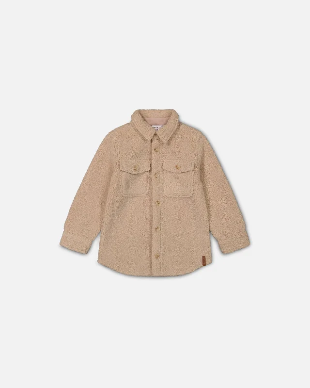 Men's Sweaters for WinterSherpa Overshirt With Pocket Beige