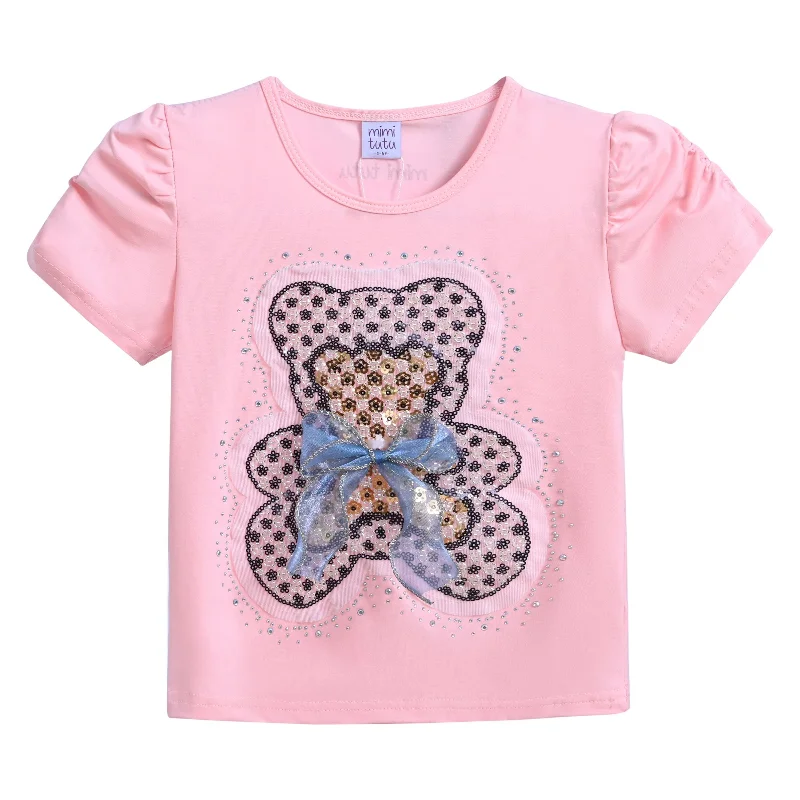 Men's Sweaters with Adjustable HemlinesPink Bear Applique T-Shirt