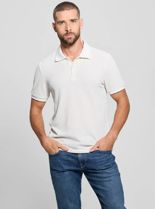 Men's Shirts with Floral PrintsBeige Parker Velour Stripe Polo T-Shirt