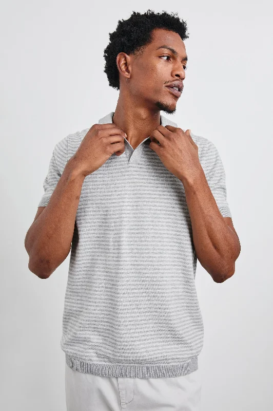 Men's Shirts with Surplice HemlinesHAYDEN POLO SHIRT - HEATHER GREY STRIPE