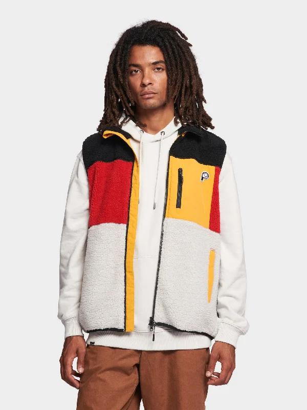 Men's Coats with Wind-Resistant FabricP Bear Colour Block Borg Fleece Vest in Silver Birch Men's Coats with Wind-Resistant FabricP Bear Colour Block Borg Fleece Vest in Silver Birch