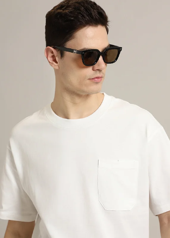 Men's Shirts with Floral PrintsWhite Pocket Regular Fit T-shirt