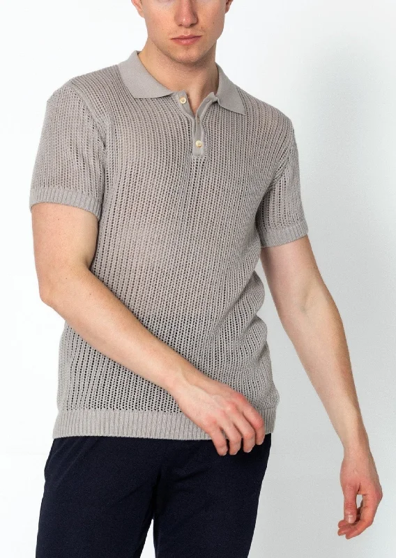 Durable Men's Work ShirtsOpenwork Knit Polo Tee - Grey