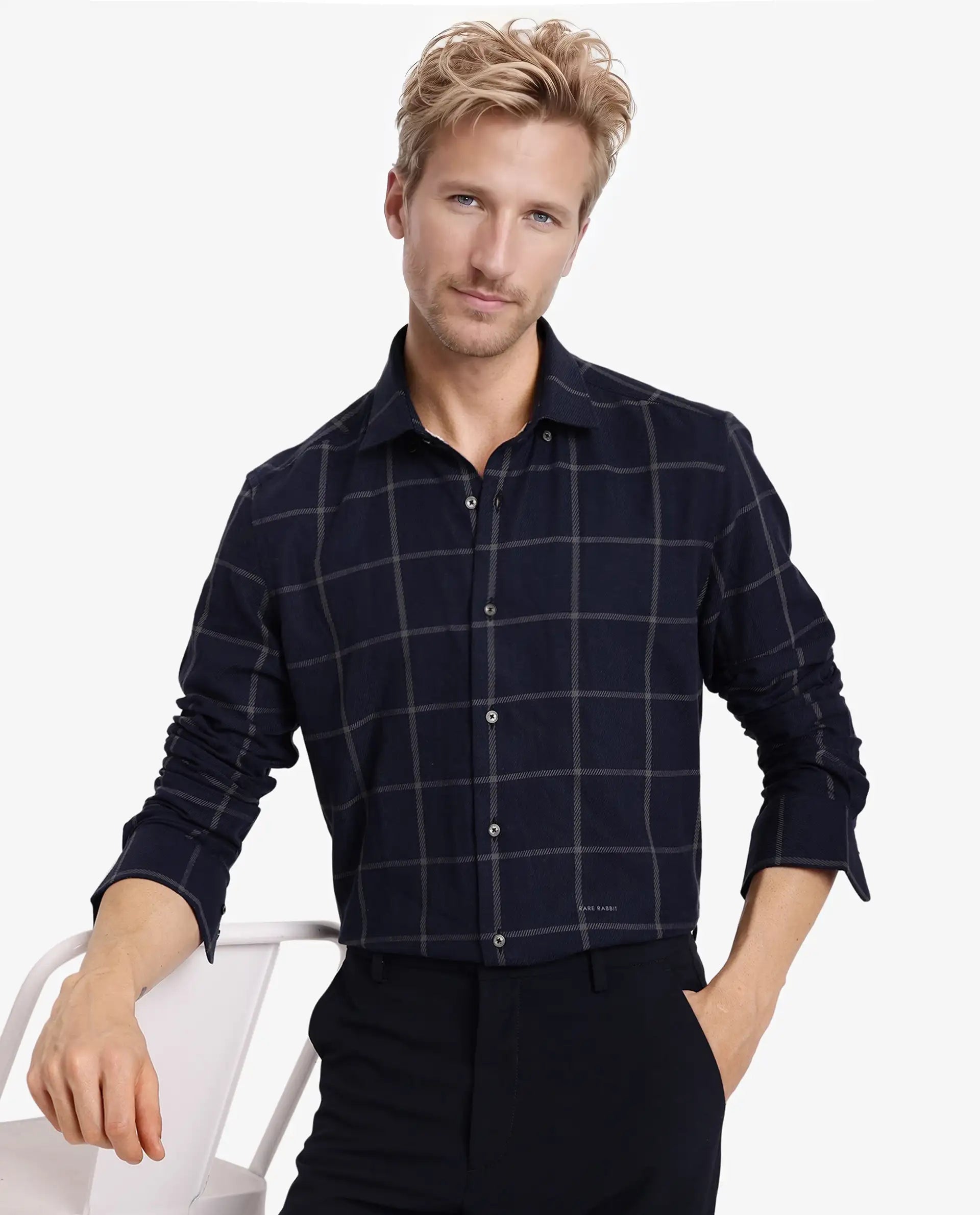 Men's Moisture-Wicking Shirts for All-Day ComfortRare Rabbit Men Tuffah Dark Navy Cotton Fabric Full Sleeve Regular Fit Twill Checks Shirt Men's Moisture-Wicking Shirts for All-Day ComfortRare Rabbit Men Tuffah Dark Navy Cotton Fabric Full Sleeve Regular Fit Twill Checks Shirt