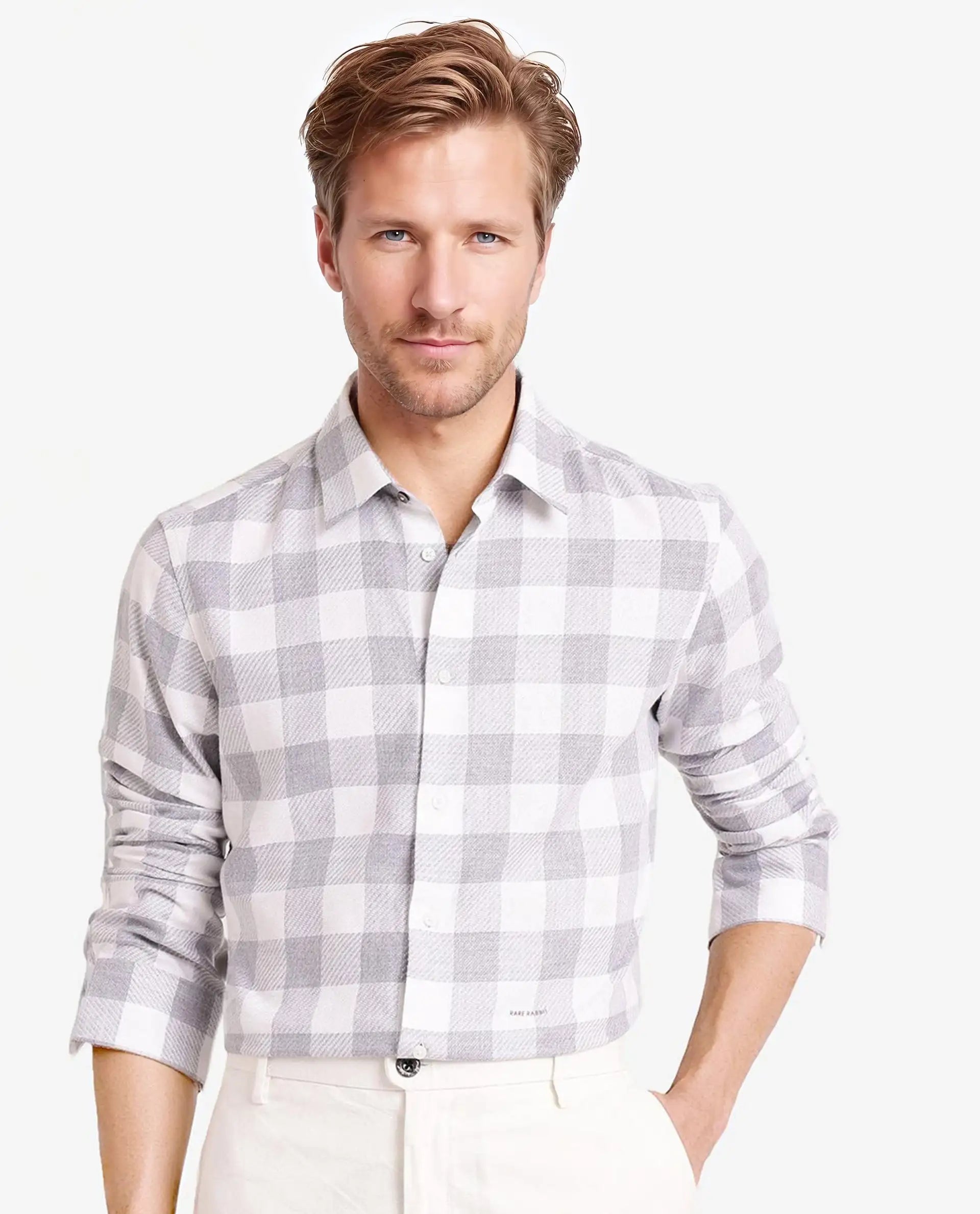 Men's Short-Sleeve Shirts for Warm WeatherRare Rabbit Men Denmark Light Grey Cotton Lyocell Fabric Full Sleeve Regular Collar Button Closure Checks Shirt Men's Short-Sleeve Shirts for Warm WeatherRare Rabbit Men Denmark Light Grey Cotton Lyocell Fabric Full Sleeve Regular Collar Button Closure Checks Shirt