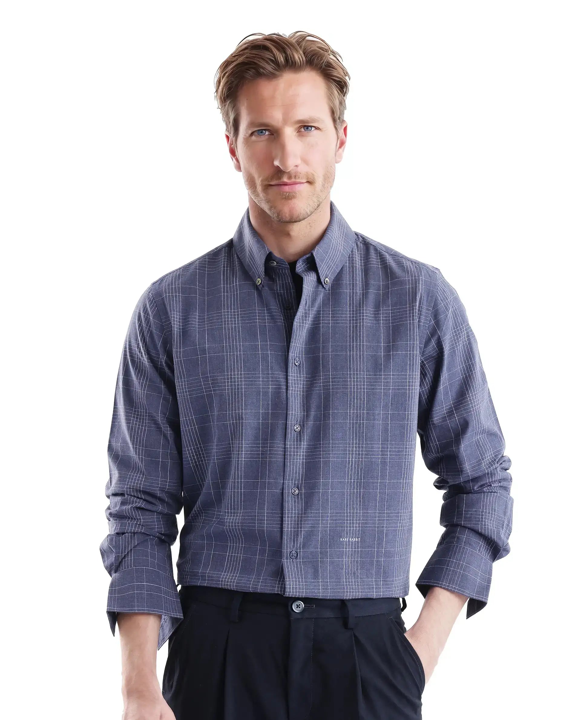 Men's Stain-Resistant Shirts for Mess-Free WearRare Rabbit Men's Blute Dark Navy Cotton Fabric Full Sleeve Regular Fit Checks Shirt Men's Stain-Resistant Shirts for Mess-Free WearRare Rabbit Men's Blute Dark Navy Cotton Fabric Full Sleeve Regular Fit Checks Shirt