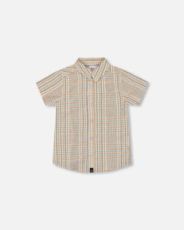 Men's Regular-Fit Shirts for a Classic FitShort Sleeve Button Down Shirt Beige And Sage Plaid Men's Regular-Fit Shirts for a Classic FitShort Sleeve Button Down Shirt Beige And Sage Plaid