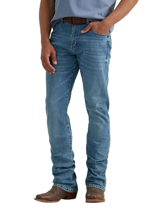 Leather Patch Embellished Men's JeansRetro Slim Boot Jean In Flintlock Wash