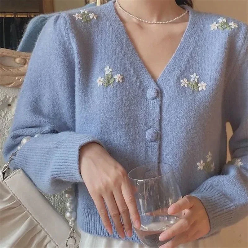 Men's Sweaters with Short SleevesKittenAlarm - V Neck Floral Embroidered Knitted Cardigan Sweater Men's Sweaters with Short SleevesKittenAlarm - V Neck Floral Embroidered Knitted Cardigan Sweater