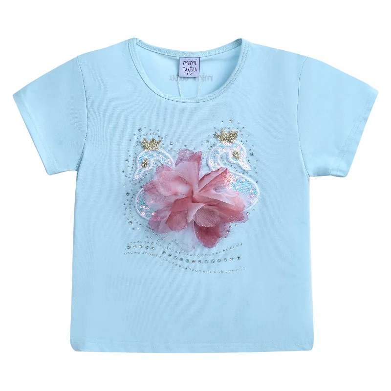 Men's Sweaters with Mock-Neck DesignsBlue Swan Applique T-Shirt