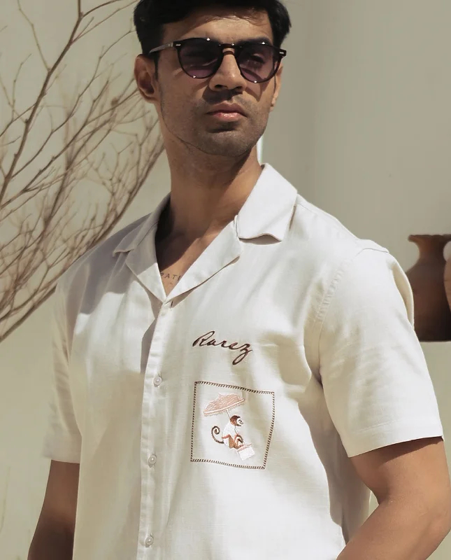 Men's Striped Long-Sleeve Shirts for a Maritime FeelRare Rabbit Men Quentin Beige Cotton Fabric Cuban Collar Embroidered Boxy Fit Shirt Men's Striped Long-Sleeve Shirts for a Maritime FeelRare Rabbit Men Quentin Beige Cotton Fabric Cuban Collar Embroidered Boxy Fit Shirt
