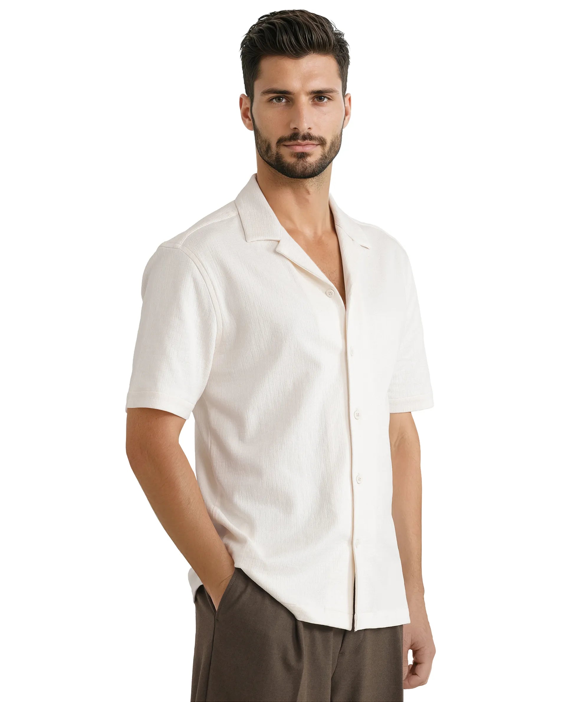 Men's Designer Dress Shirts for High-End FashionRare Rabbit Men Kelos-Ss Off-White Short Sleeve Cuban Collared Plain Shirt Men's Designer Dress Shirts for High-End FashionRare Rabbit Men Kelos-Ss Off-White Short Sleeve Cuban Collared Plain Shirt