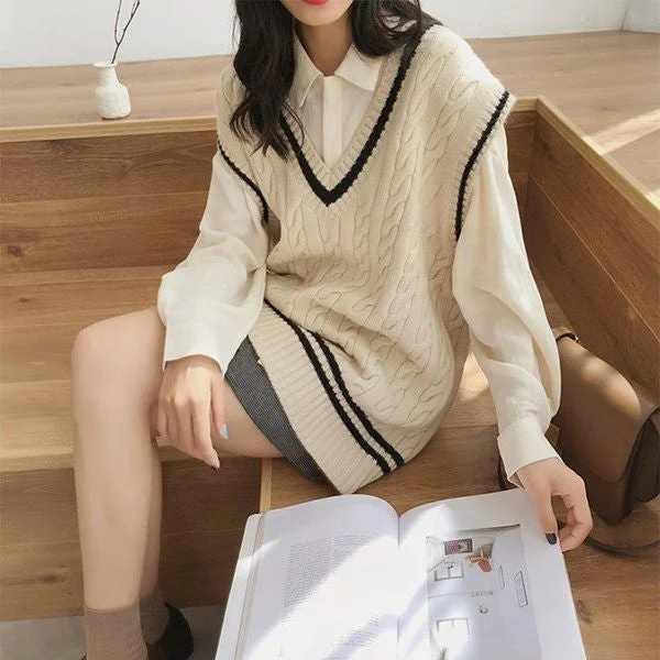 Men's Sweaters for SpringKittenAlarm - Retro Knitted V-Neck Sleeveless Vest Sweater