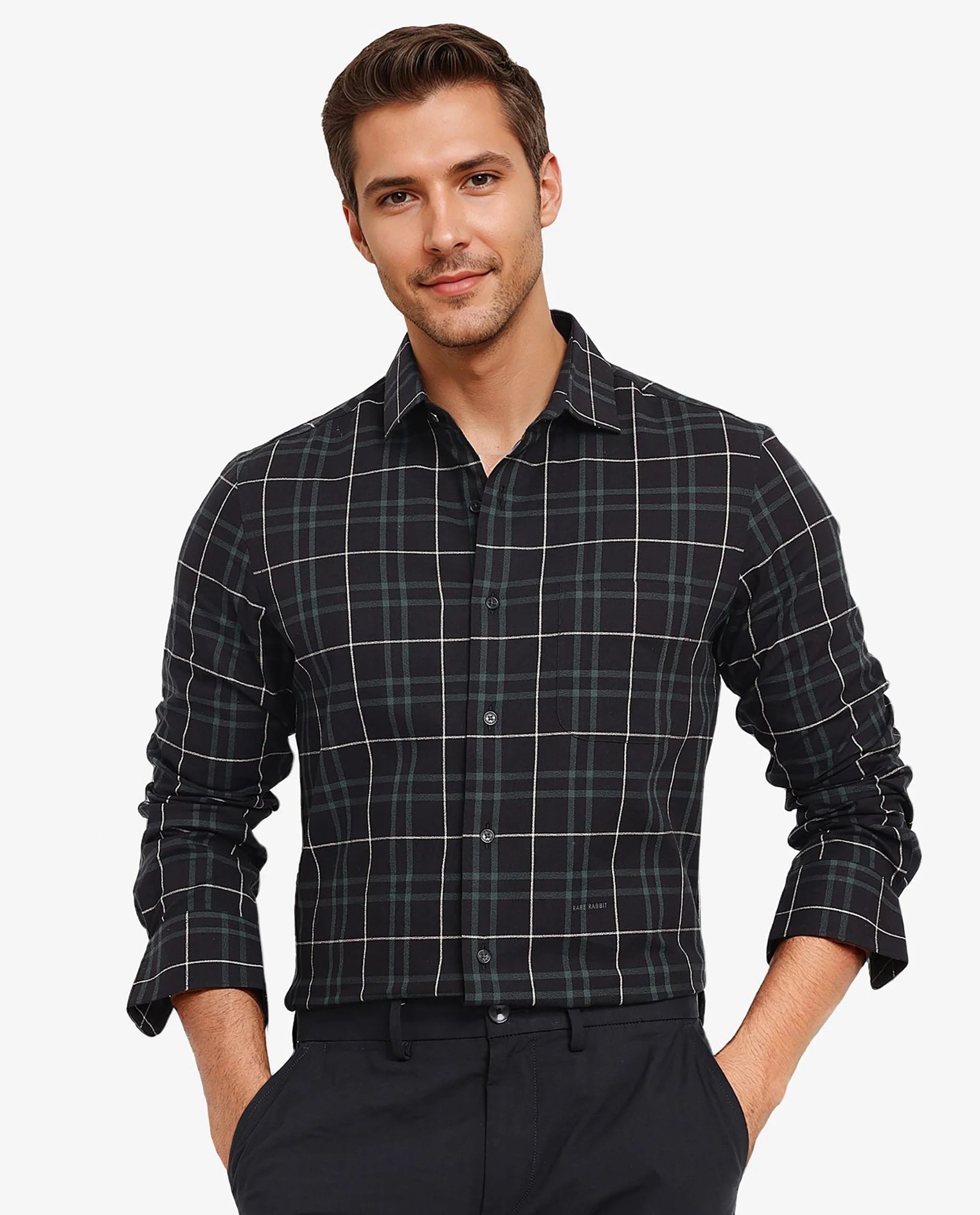 Men's Affordable Shirts for Budget-Friendly StyleRare Rabbit Men Droline Black Full Sleeve Regular Collar Button Closure Regular Fit Checks Shirt Men's Affordable Shirts for Budget-Friendly StyleRare Rabbit Men Droline Black Full Sleeve Regular Collar Button Closure Regular Fit Checks Shirt
