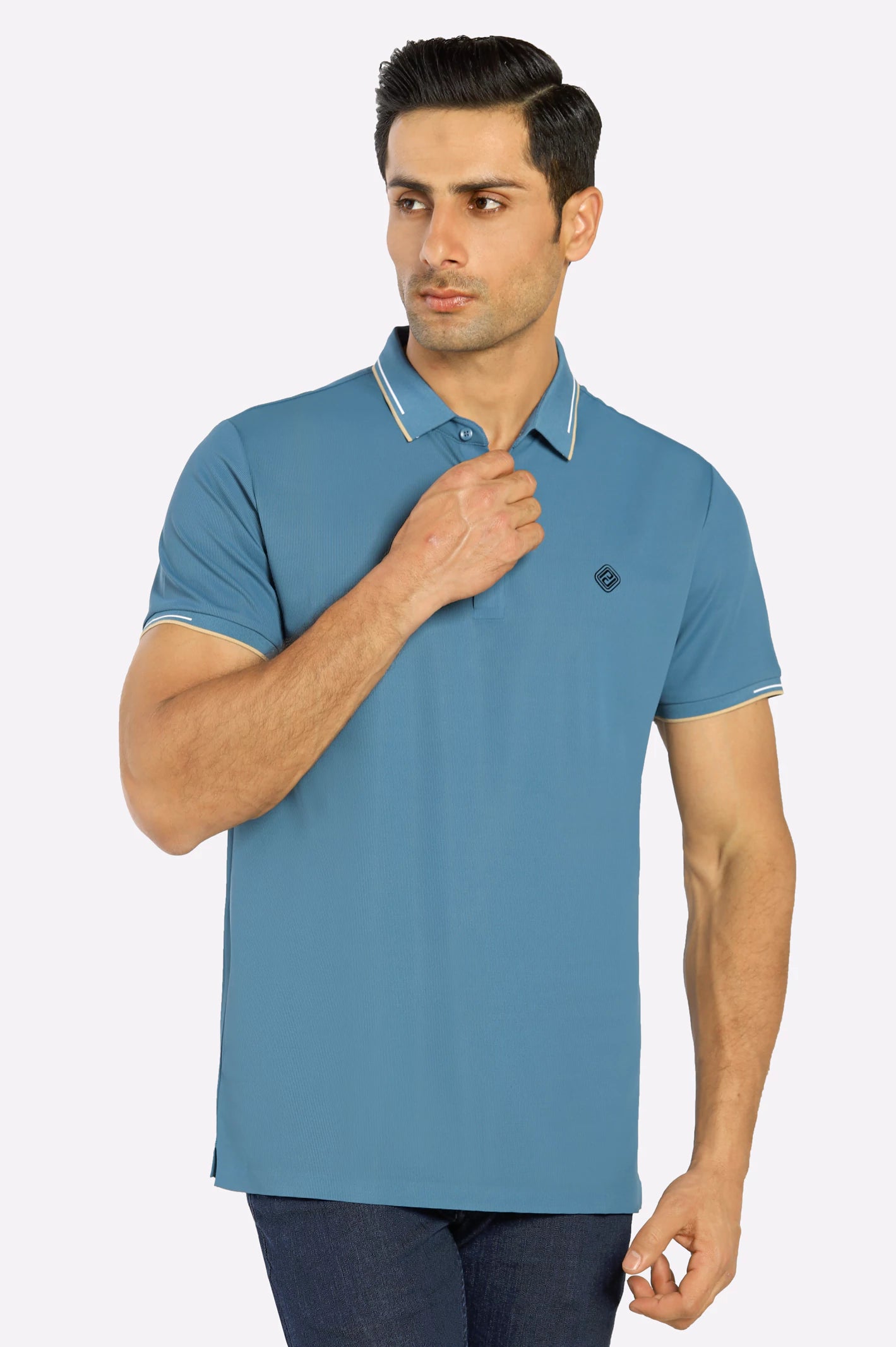 Men's Shirts for Outdoor ActivitiesBlue Yarn Dyed Polo