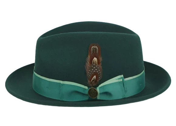 Vibrant Baseball HatsForest Green Men's Steven Land Wool Fedora Hat Style No-Bogart