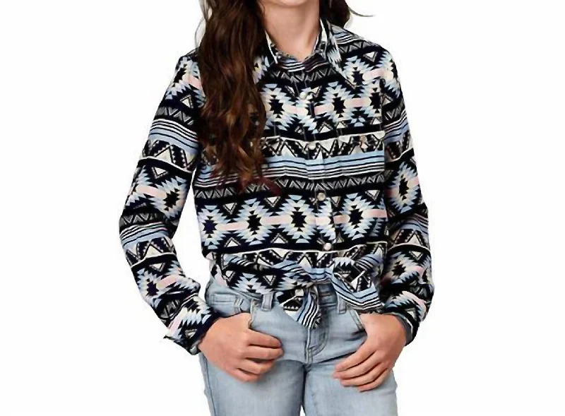 Men's Casual Friday Shirts for Relaxed Office DaysGirl's Aztec Print Snap Shirt Girl's L/s Aztec Print Snap Shirt In Blue/black Men's Casual Friday Shirts for Relaxed Office DaysGirl's Aztec Print Snap Shirt Girl's L/s Aztec Print Snap Shirt In Blue/black