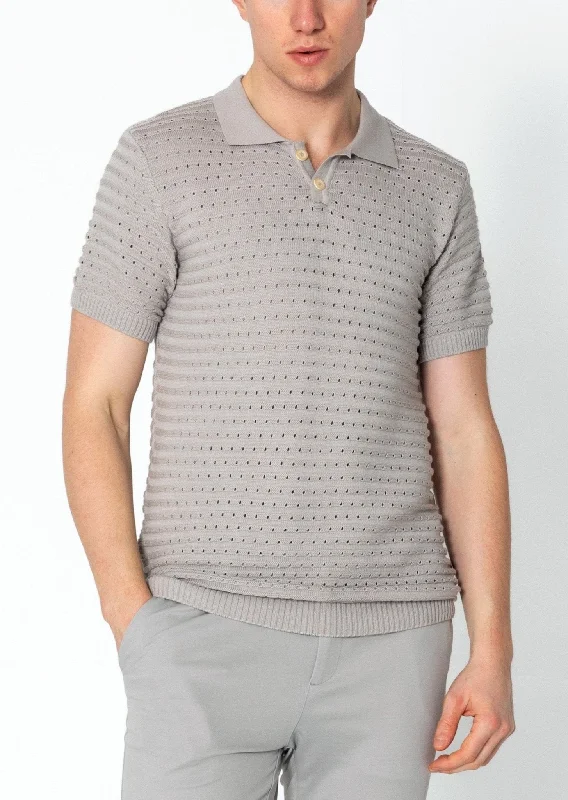 Men's Shirts with Tab CollarsEyelet Short Sleeve Polo Tee - Grey