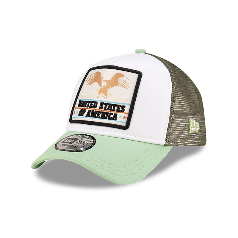 Trendy Work HatsNew Era Eagle Patch Green 9FORTY A-Frame Trucker Adjustable Cap