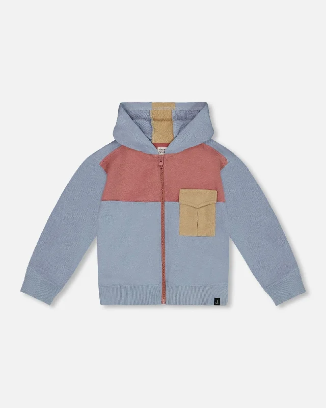 Men's Sweaters with Set-In SleevesFrench Terry Full Zip Hoodie Sweatshirt Pale Blue And Dark Old Rose Men's Sweaters with Set-In SleevesFrench Terry Full Zip Hoodie Sweatshirt Pale Blue And Dark Old Rose