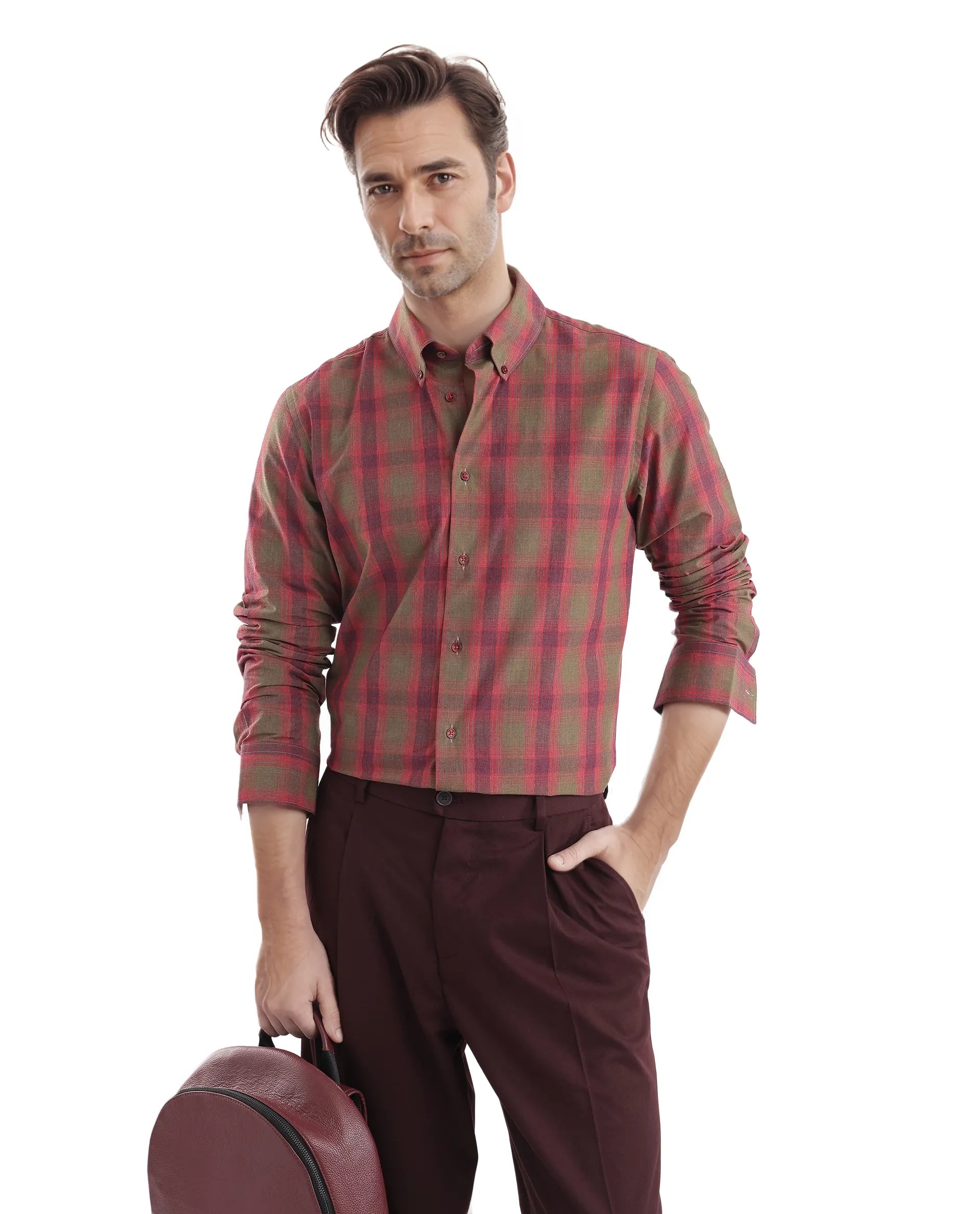 Men's Tab-Collar Shirts for a Crisp LookRare Rabbit Men's Rudo Red Cotton Fabric Full Sleeve Regular Fit Checks Shirt Men's Tab-Collar Shirts for a Crisp LookRare Rabbit Men's Rudo Red Cotton Fabric Full Sleeve Regular Fit Checks Shirt