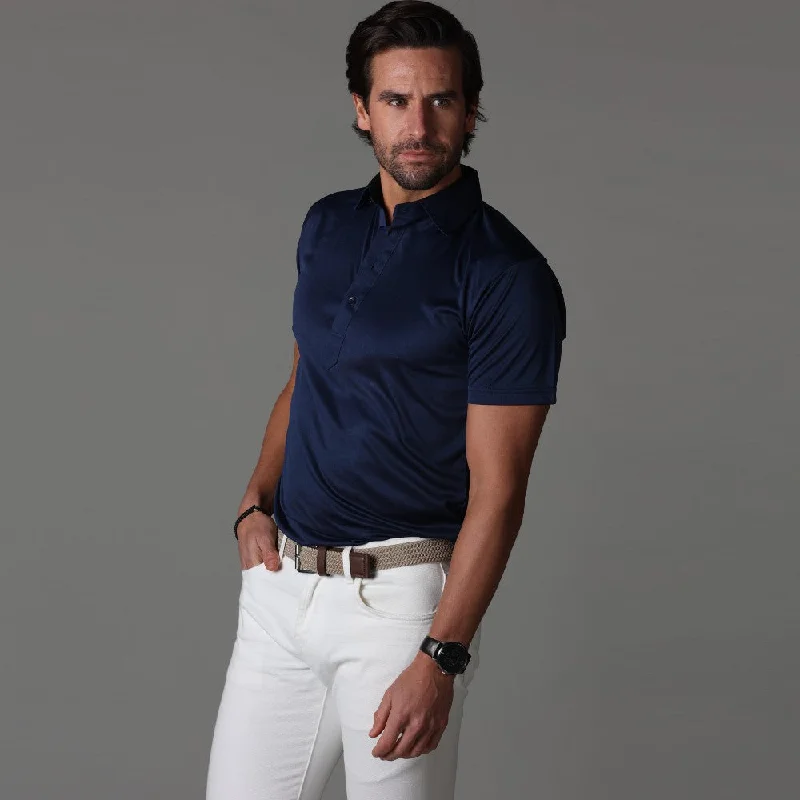 Men's Shirts with Embellished CollarsSemi-Spread Collar Polo Navy
