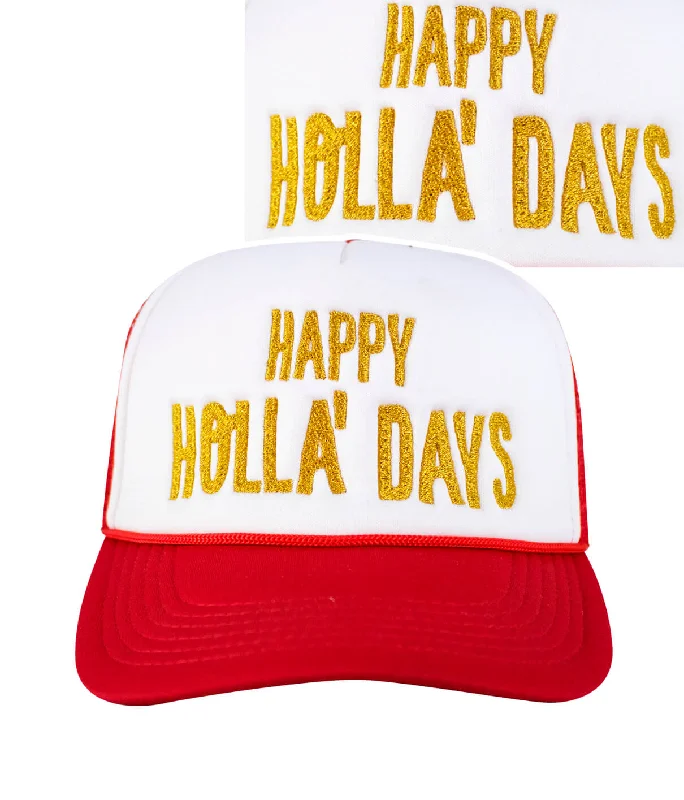Relaxed Beanie Hats"Happy Holla' Days" Foam Trucker Cap