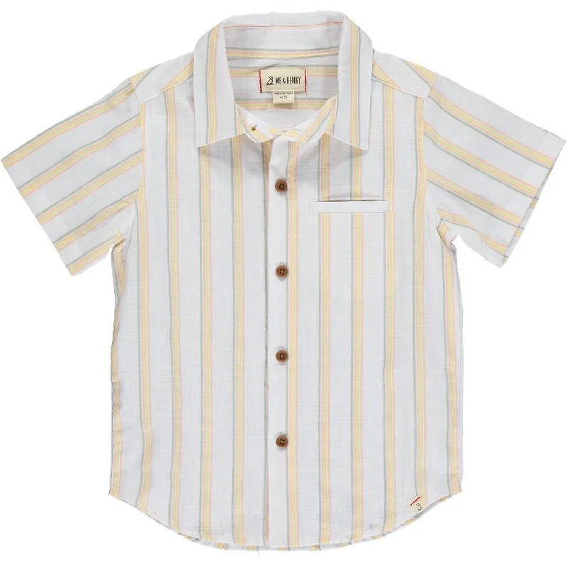 Men's Monochrome Shirts for a Minimalist VibeBoys Newport Button Down Shirt In Sage/orange/gold Stripe Men's Monochrome Shirts for a Minimalist VibeBoys Newport Button Down Shirt In Sage/orange/gold Stripe