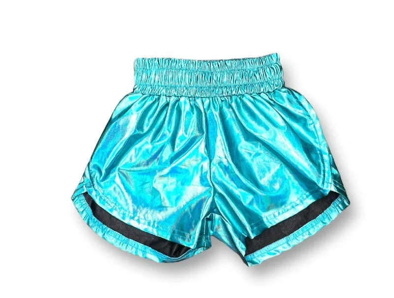 Flexible Fit Men's Yoga and Workout ShortsGirl's Metallic Shorts In Aqua