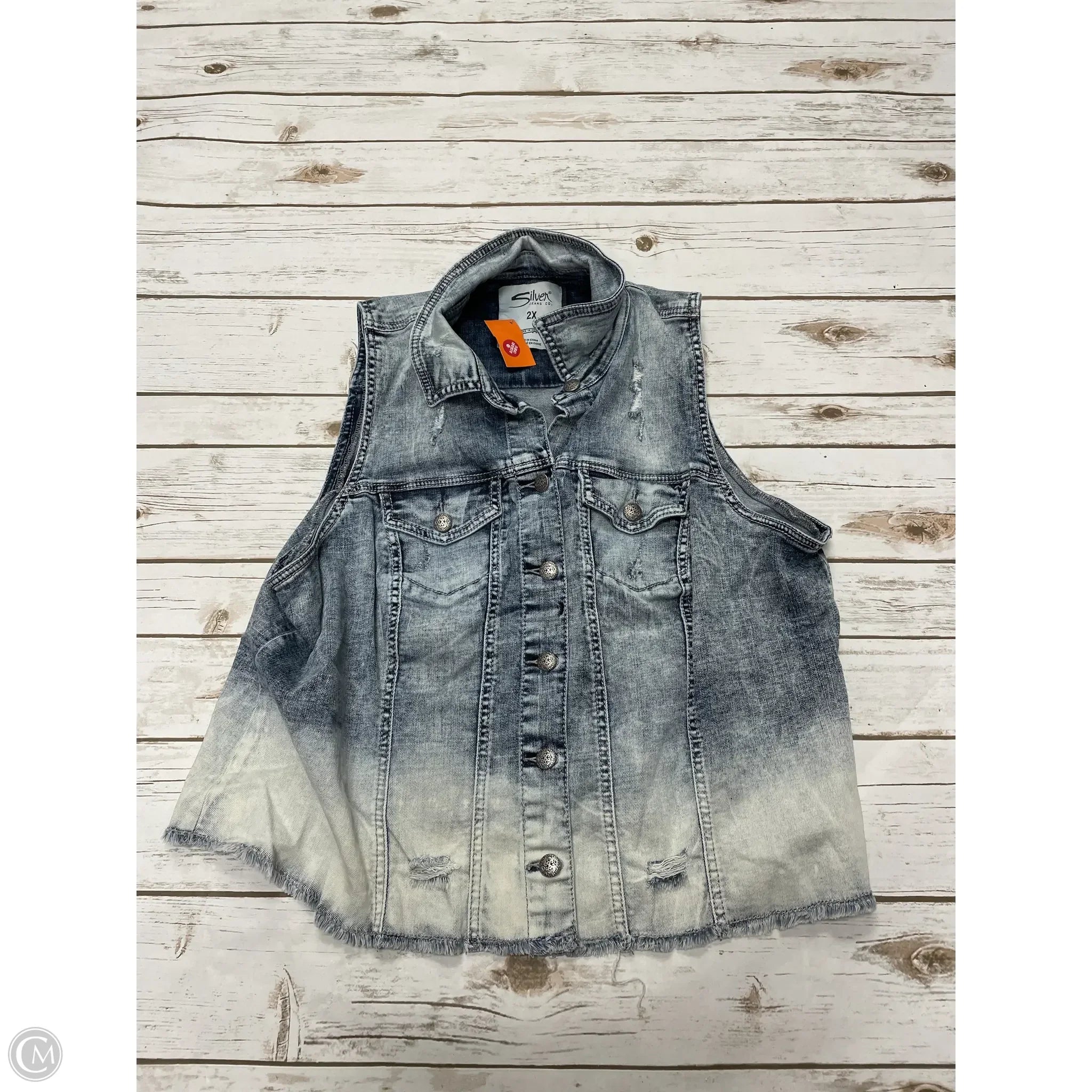 Men's Coats with Water-Repellent FabricVest Other By Silver In Blue Denim, Size: 2x