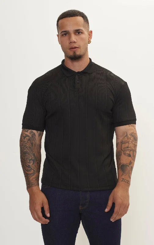 Men's Shirts with Bow TiesFine Ribbed Polo Shirt - Black